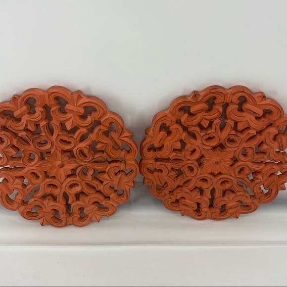 Peach Orange Wooden Carved Circular Wall Decor - Picture 2 of 5